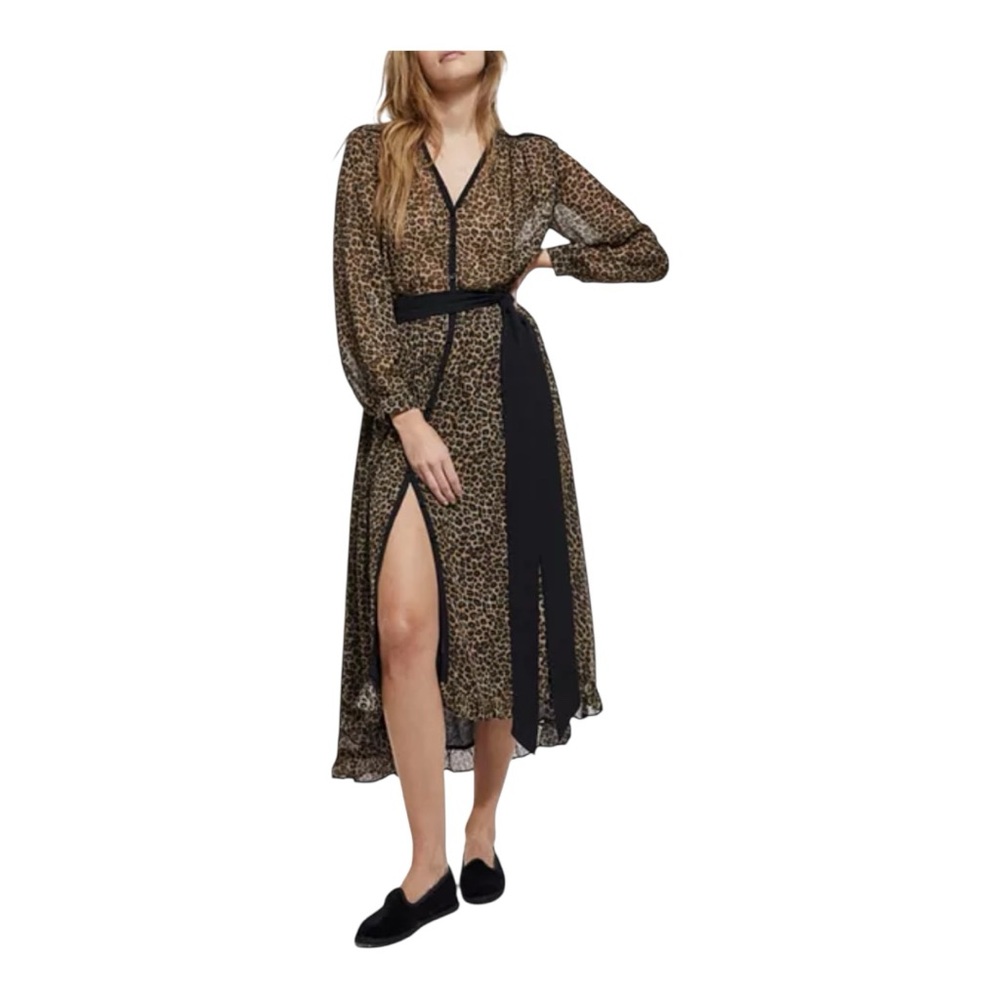THE KOOPLES Leopard Print Dress Long Sleeve Dress in Black Size 1/US Small or 4